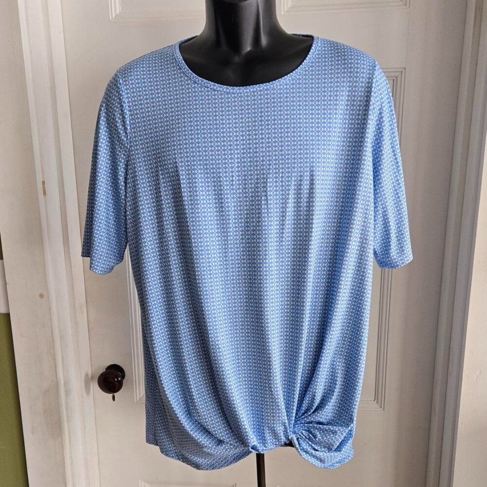 Lands’ End Short Sleeve T-shirt Blue Diamond Print Spring Casual Size L Women's